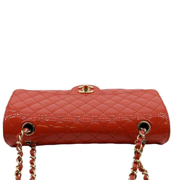 CHANEL Valentines Classic Flap Quilted Patent Leather Shoulder Bag Red