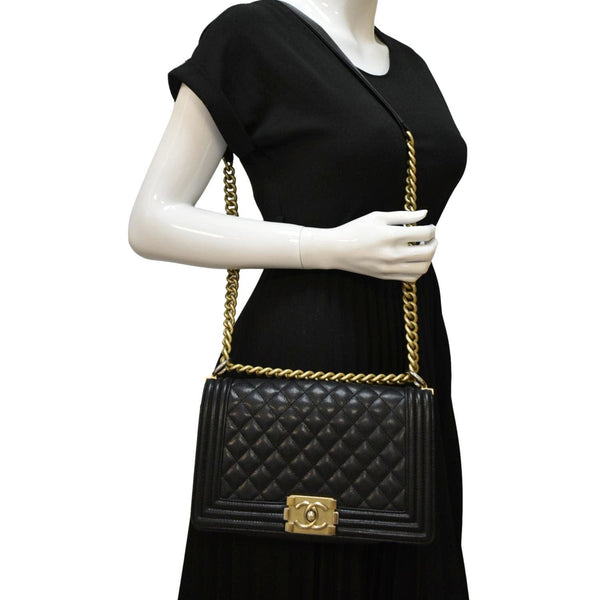 CHANEL Medium Boy Flap Caviar Quilted Leather Shoulder Bag Black