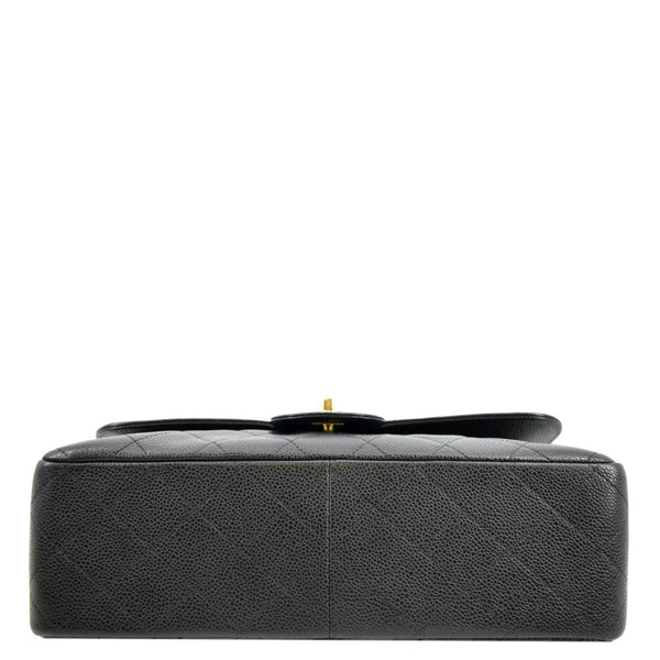 CHANEL Classic Jumbo Double Flap Quilted Caviar Leather Shoulder Bag Black