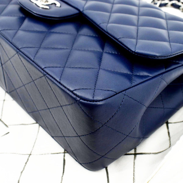 CHANEL Classic Jumbo Double Flap Quilted Caviar Leather Shoulder Bag Blue