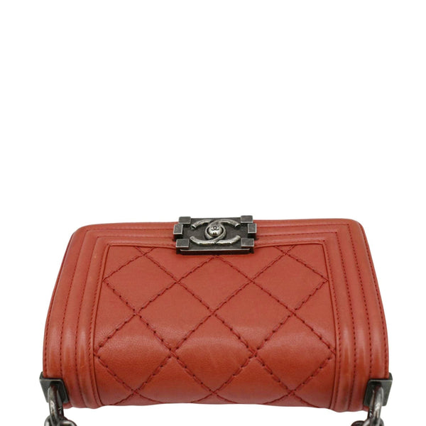 CHANEL Double Stitch Small Boy Flap Quilted Leather Shoulder Bag Red