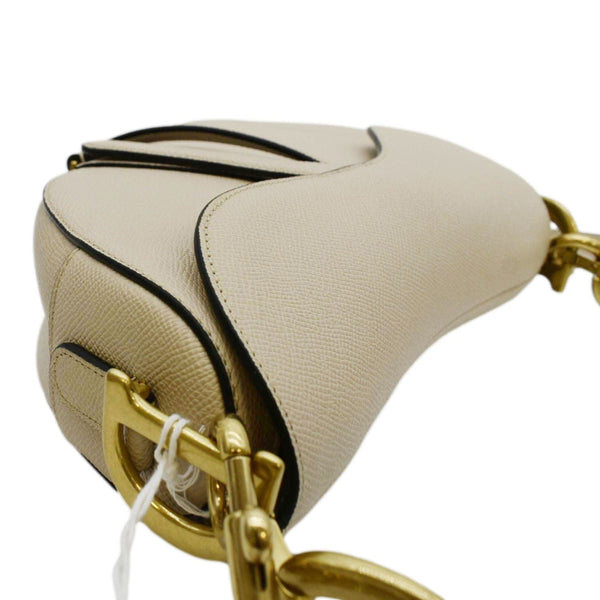CHRISTIAN DIOR Saddle Grained Leather Caramel Beige Satchel left corner look