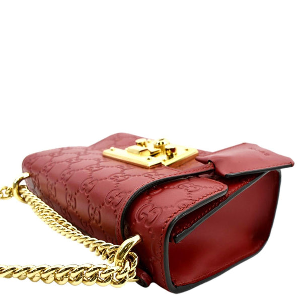 GUCCI Signature Padlock Leather Top Handle Shoulder Bag Red 409487