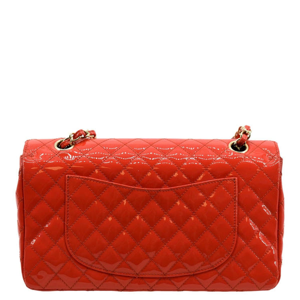 CHANEL Valentines Classic Flap Quilted Patent Leather Shoulder Bag Red