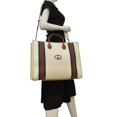 GUCCI GG Interlocking Canvas Web Shoulder Bag White 701733