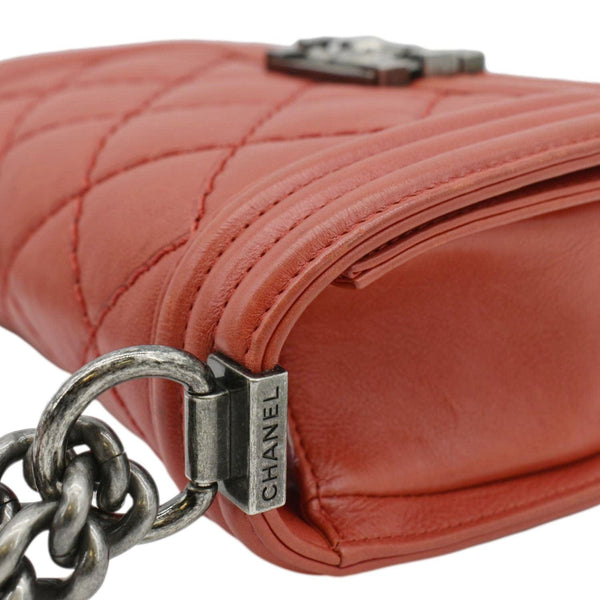 CHANEL Double Stitch Small Boy Flap Quilted Leather Shoulder Bag Red