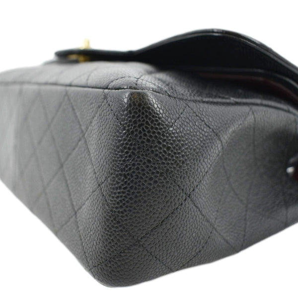 CHANEL Classic Jumbo Double Flap Quilted Caviar Leather Shoulder Bag Black