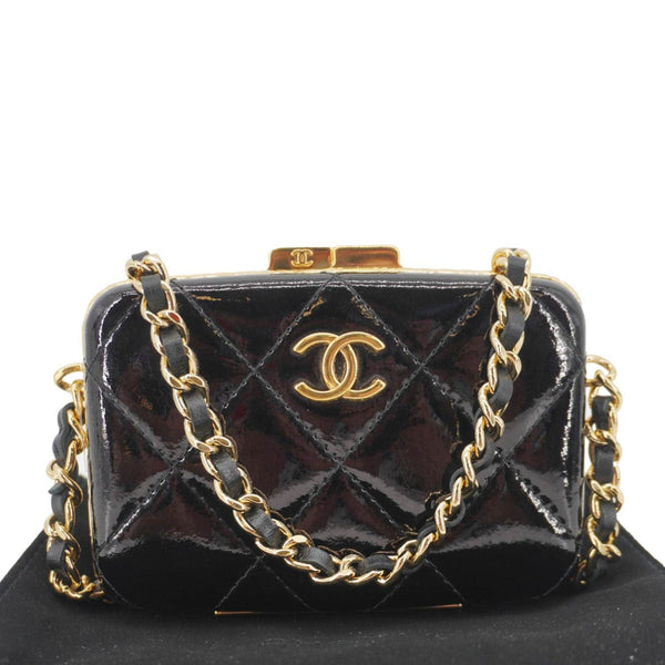 CHANEL Framed Box Mini Quilted Patent Leather Chain Clutch Bag Black