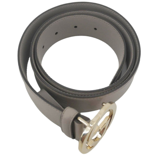 GUCCI Interlocking G Leather Belt Size 85.34 Gray 546386