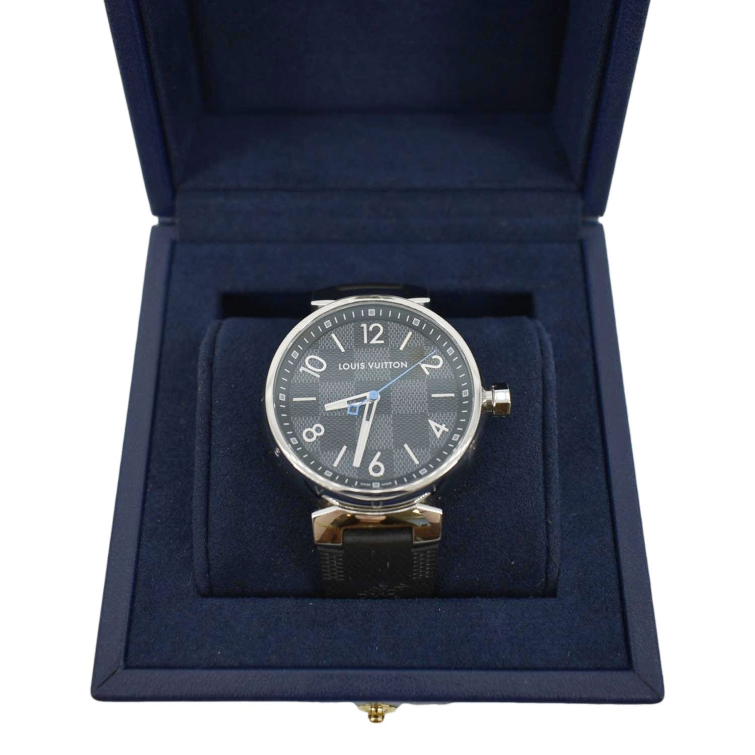 LOUIS VUITTON Icon Tambour Damier Graphite Rubber Strap Watch 41.5mm Black