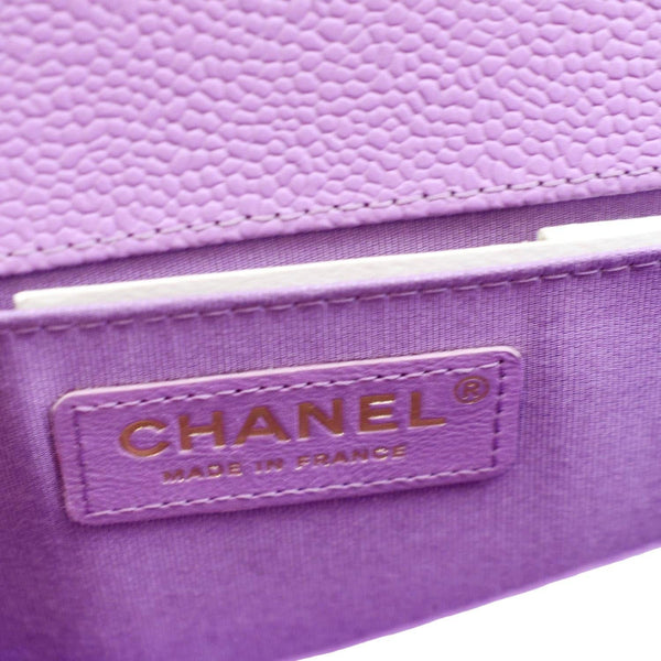 CHANEL Medium Boy Flap Quilted Caviar Leather Shoulder Bag Purple