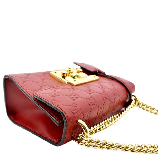 GUCCI Signature Padlock Leather Top Handle Shoulder Bag Red 409487