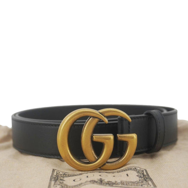 GUCCI GG Buckle Marmont Thin Leather Belt Size 90.36 Black 414516