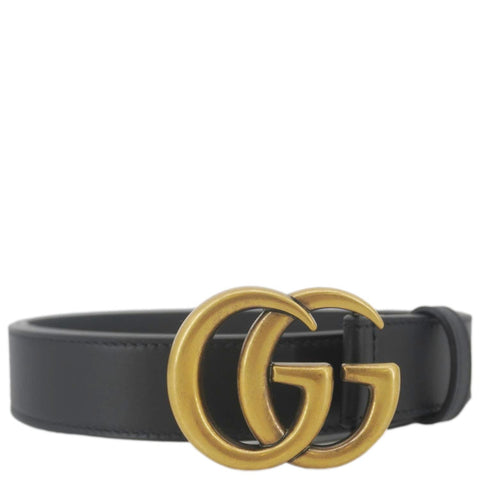 GUCCI GG Buckle Marmont Thin Leather Belt Size 90.36 Black 414516