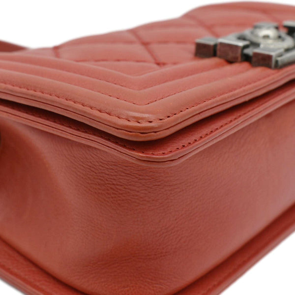 CHANEL Double Stitch Small Boy Flap Quilted Leather Shoulder Bag Red