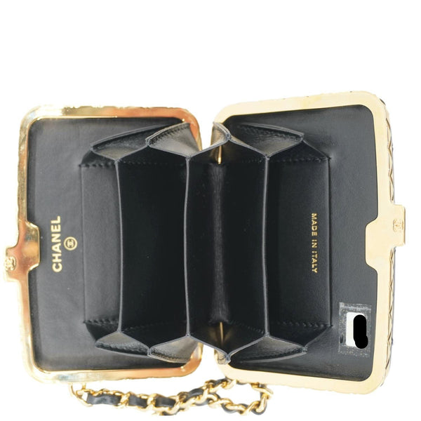 CHANEL Framed Box Mini Quilted Patent Leather Chain Clutch Bag Black