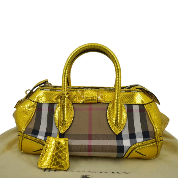 BURBERRY Blaze Nova Check Canvas Satchel Bag Gold