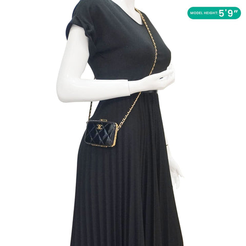 CHANEL Framed Box Mini Quilted Patent Leather Chain Clutch Bag Black