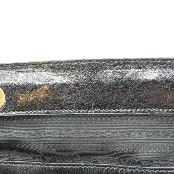 PRADA Frame Woven Madra Leather Tote Bag Black