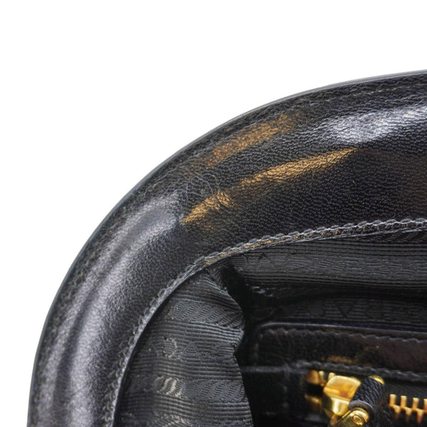 PRADA Frame Woven Madra Leather Tote Bag Black