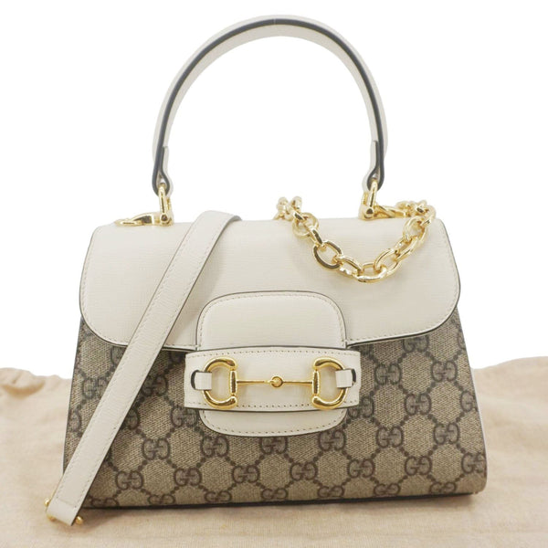 GUCCI Horsebit 1955 Small GG Supreme Canvas Top Handle Shoulder Bag Beige 703848