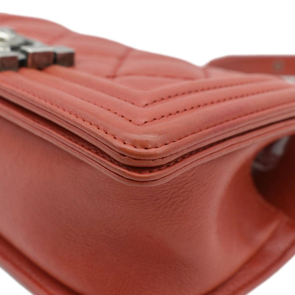 CHANEL Double Stitch Small Boy Flap Quilted Leather Shoulder Bag Red