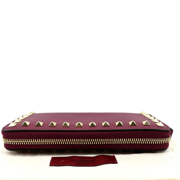 VALENTINO Rockstud Leather Zip Around Wallet Red