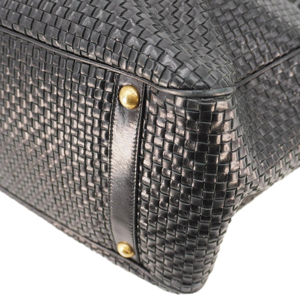 PRADA Frame Woven Madra Leather Tote Bag Black