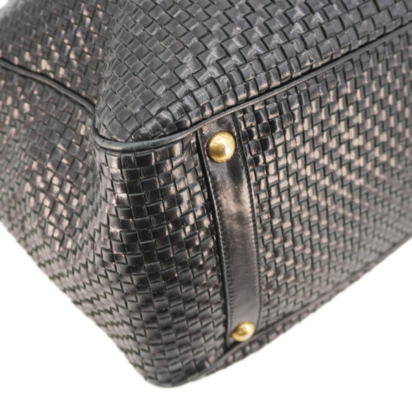 PRADA Frame Woven Madra Leather Tote Bag Black
