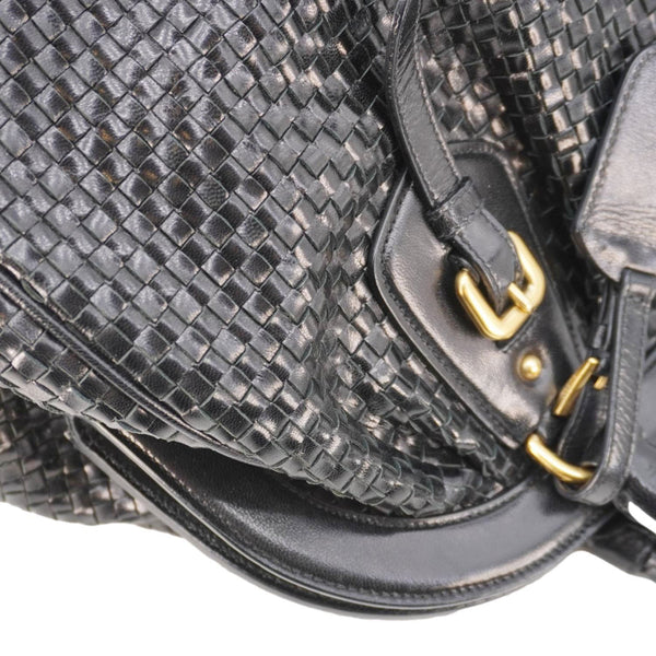 PRADA Frame Woven Madra Leather Tote Bag Black