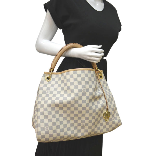 LOUIS VUITTON Artsy MM Damier Azur Hobo Bag White