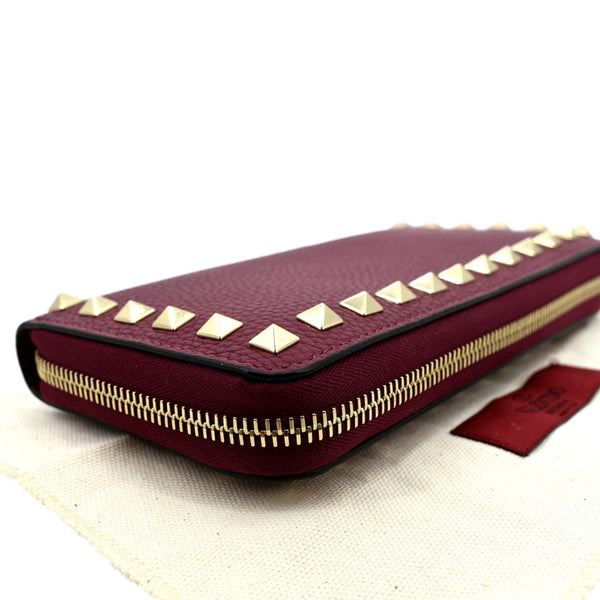 VALENTINO Rockstud Leather Zip Around Wallet Red