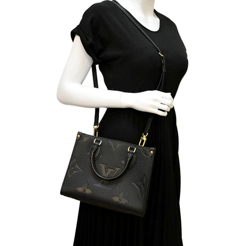 LOUIS VUITTON Onthego PM Monogram Empreinte Tote Shoulder Bag Black