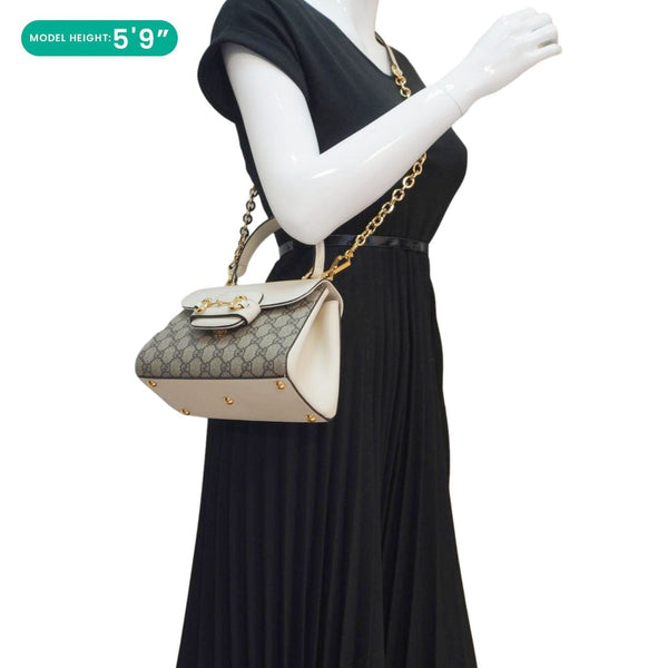 GUCCI Horsebit 1955 Small GG Supreme Canvas Top Handle Shoulder Bag Beige 703848