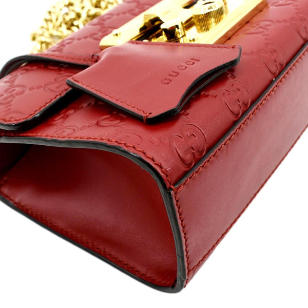 GUCCI Signature Padlock Leather Top Handle Shoulder Bag Red 409487