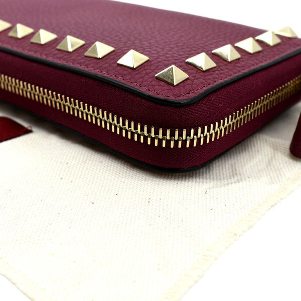 VALENTINO Rockstud Leather Zip Around Wallet Red