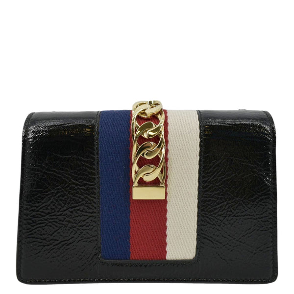 GUCCI Sylvie Super Mini Embroidered Leather Crossbody Chain Wallet Black 494646