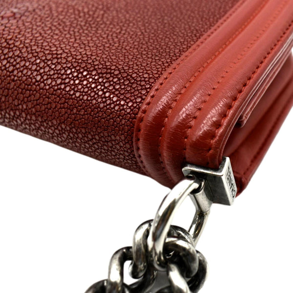 CHANEL Boy Flap with Stingray Leather Shoulder Bag Red - Final Sale