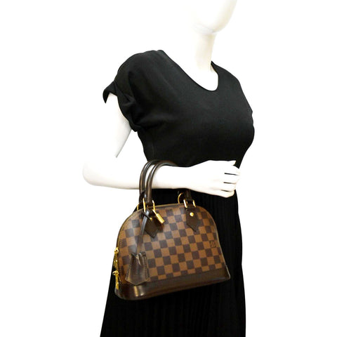 LOUIS VUITTON Alma BB Damier Ebene Satchel Crossbody Bag Brown