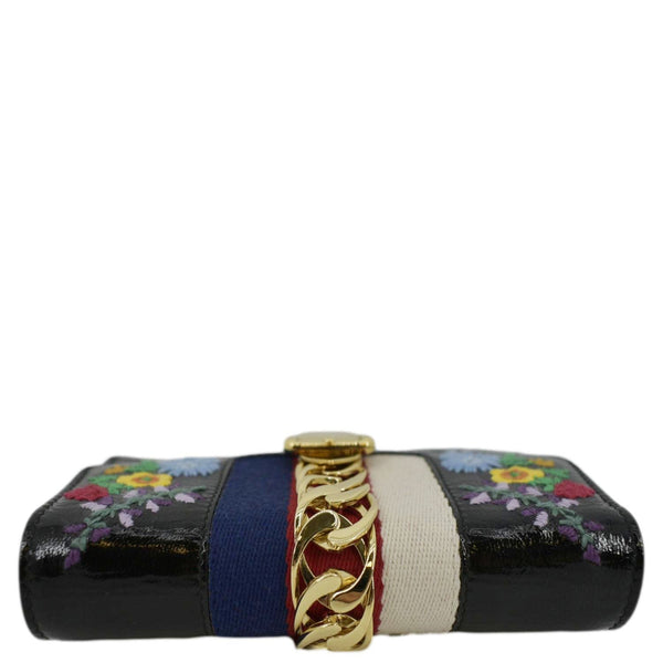 GUCCI Sylvie Super Mini Embroidered Leather Crossbody Chain Wallet Black 494646