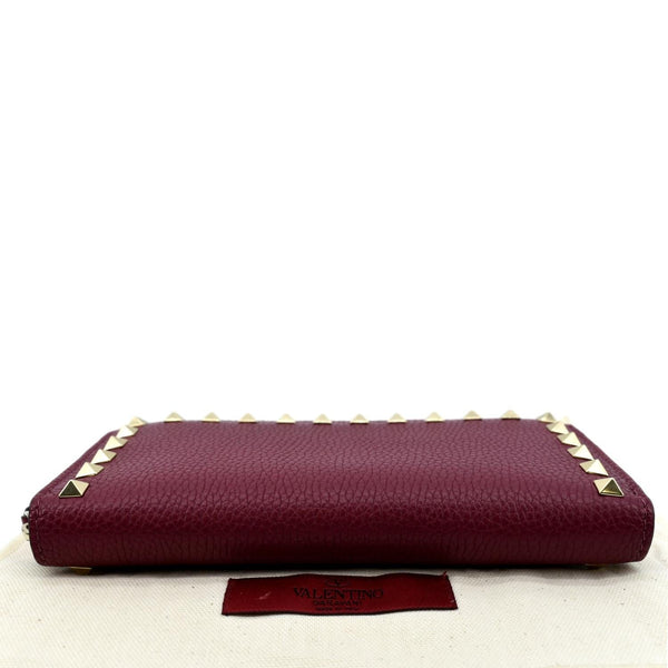 VALENTINO Rockstud Leather Zip Around Wallet Red