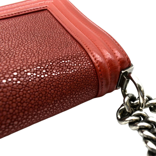 CHANEL Boy Flap with Stingray Leather Shoulder Bag Red - Final Sale