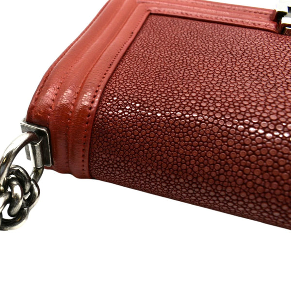 CHANEL Boy Flap with Stingray Leather Shoulder Bag Red - Final Sale