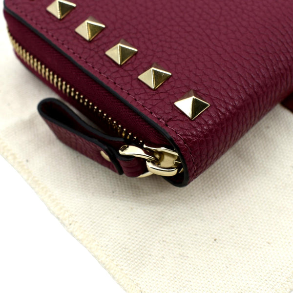 VALENTINO Rockstud Leather Zip Around Wallet Red