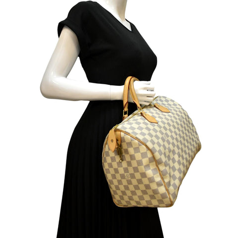 LOUIS VUITTON Speedy 35 Damier Azur Satchel Bag White