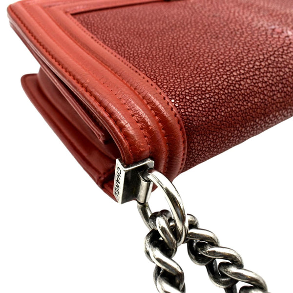 CHANEL Boy Flap with Stingray Leather Shoulder Bag Red - Final Sale