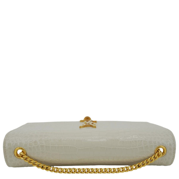 YVES SAINT LAURENT Kate Tassel Medium Crocodile Embossed Leather Crossbody Bag White