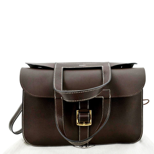 HERMES Halzan 31 Clemence Leather Crossbody Bag Etoupe