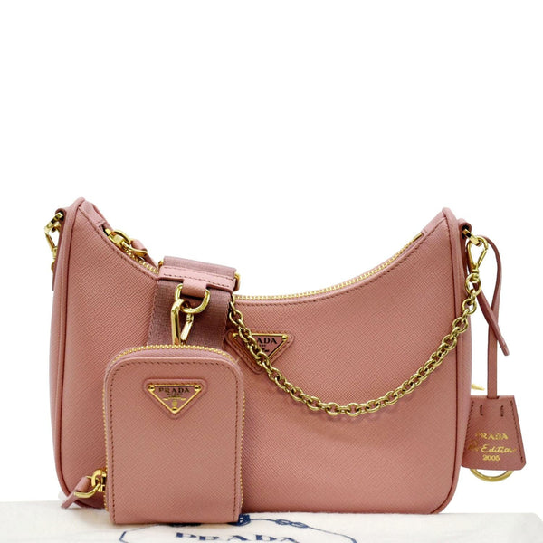 PRADA Re-Edition 2005 Suffiano Leather Shoulder Bag Rose Pink