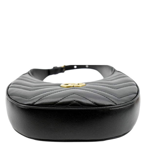 GUCCI GG Marmont Half Moon Leather Shoulder Bag Black 699514
